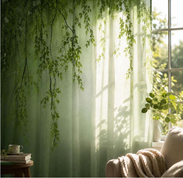 Green Leaf Window Curtains