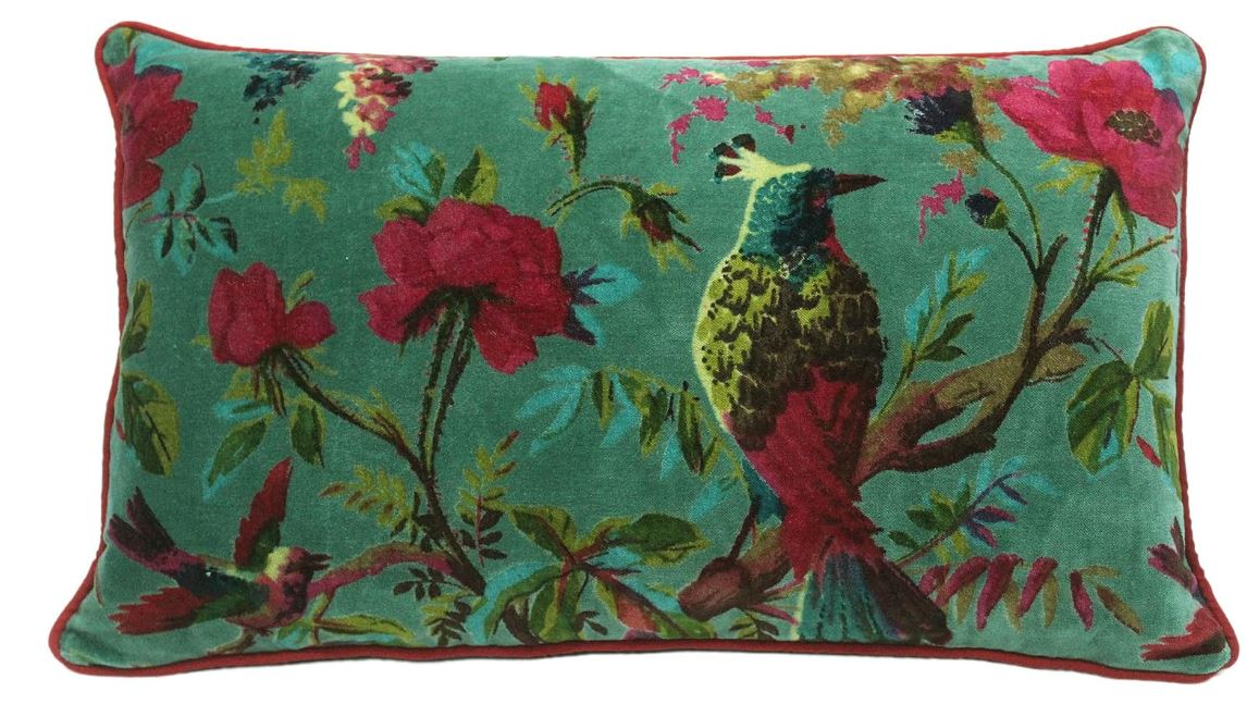 Eyes of India Velvet Floral Flower Bird Throw Pillow Sofa Cushion