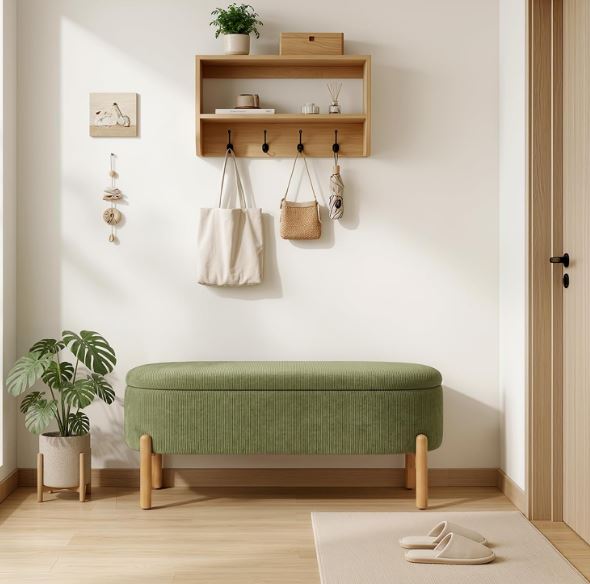 Upholstered Corduroy Ottoman Bench For Living Room